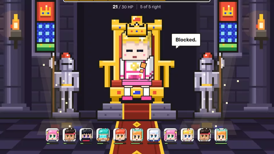 The Throne projector: one student on the throne in a castle hall.